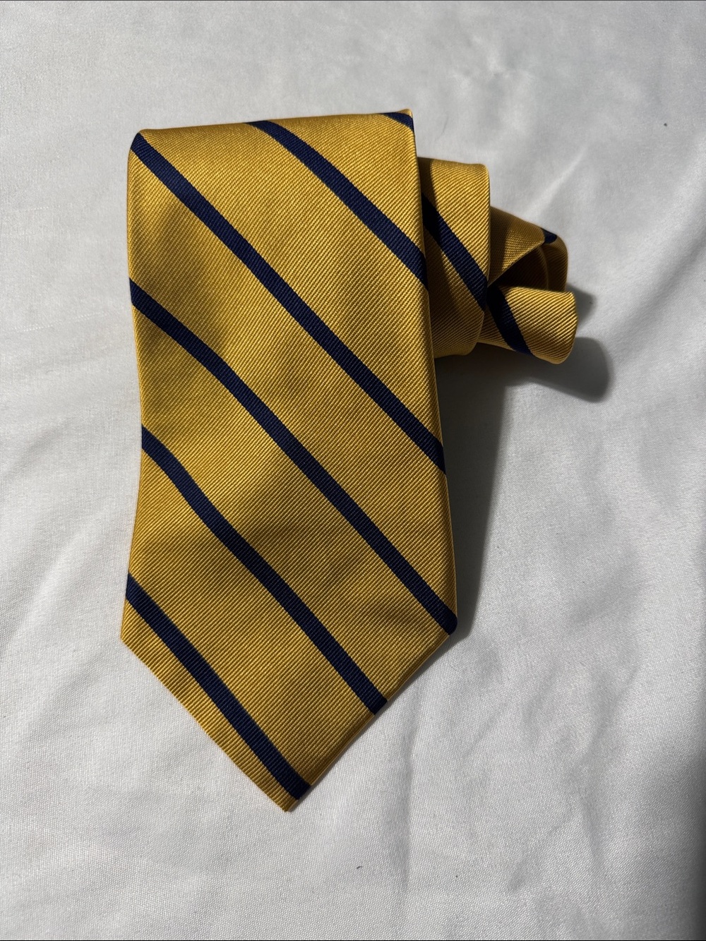 Polo Ralph Lauren Silk Tie Yellow & Navy Blue Striped Old Money Preppy Classic